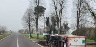 Adriatica chiusa ad Alfonsine per il recupero di un camion uscito di strada