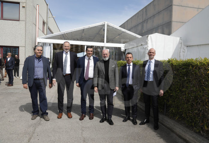 15–04-2023- ravenna fornace zarattini , 50 anni della biesse sistemi , i quattro soci insieme a bonaccini e de pascale