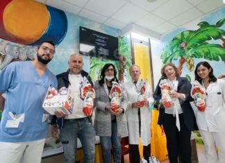 Ceste di uova pasquali donate dal Crald aziendale ai bimbi della Pediatria