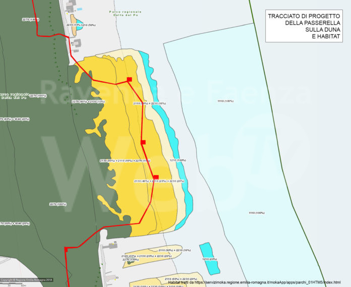 carta habitat tutelati Direttive UE e passerella+belvedere sulla Duna