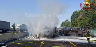 Autotreno si ribalta in A14, chiuso tratto tra Forlì e Faenza