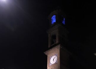 Massa Lombarda: la Torre dell’Orologio illuminata di blu per la Giornata del Diabete