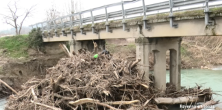 Alta catasta di legna sotto il ponte di via Molino del Rosso a San Ruffillo