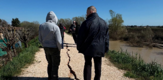 Crepa nell’argine del Lamone a Villanova di Bagnacavallo