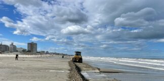 Ruspe in spiaggia a Cervia per contrastare un’anomala alta marea